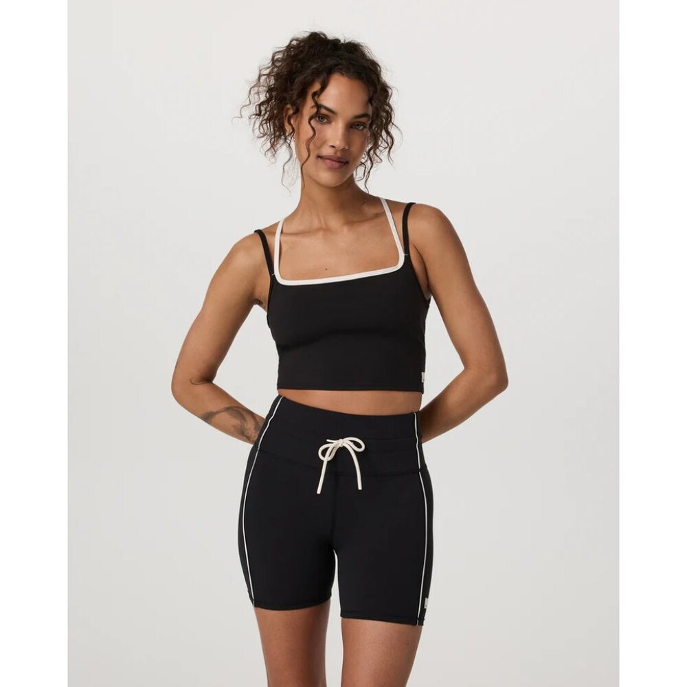 Vuori Black Cropped Tank with White Trim